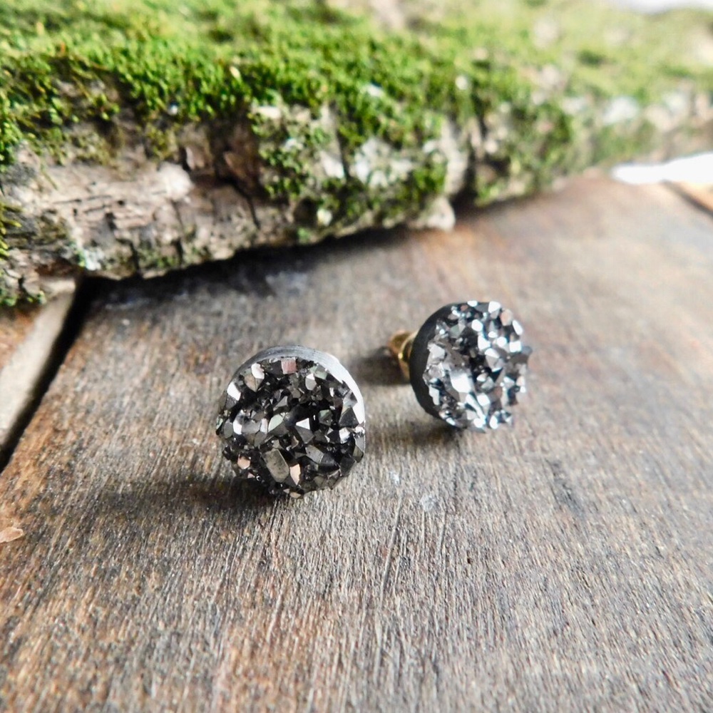 SALE Graphite Earrings Silver Agate